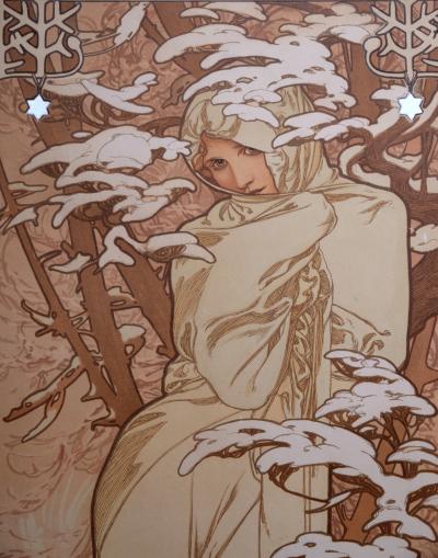 Alphonse MUCHA - Hiver, 1897 - Original lithograph, enhanced with silver ink (Framed) 2