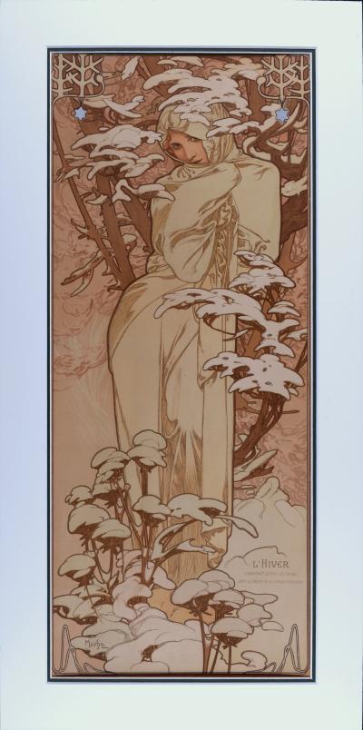 Alphonse MUCHA - Hiver, 1897 - Original lithograph, enhanced with silver ink (Framed) 2