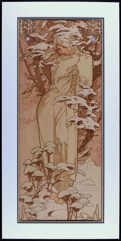 Alphonse MUCHA - Hiver, 1897 - Original lithograph, enhanced with silver ink (Framed) 2