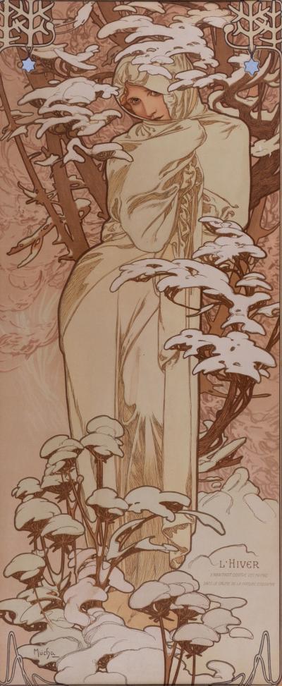 Alphonse MUCHA - Hiver, 1897 - Original lithograph, enhanced with silver ink (Framed) 2