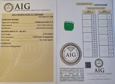 Emeraude naturel 0.75 ct certifié AIG Anvers 2