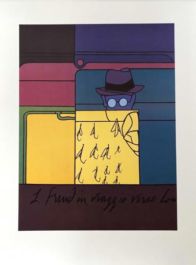 Valerio Adami (d’après) - Sigmund Freud in Viaggio verso Londra - affiche lithographiqe 2