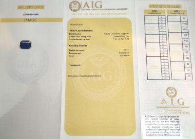 Saphir naturel 1.90 ct certifié AIG Anvers 2
