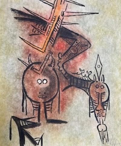 Wifredo Lam - Pleni Luna Composition, 1974 - Lithographie originale en couleurs signée au crayon et justifiée 2