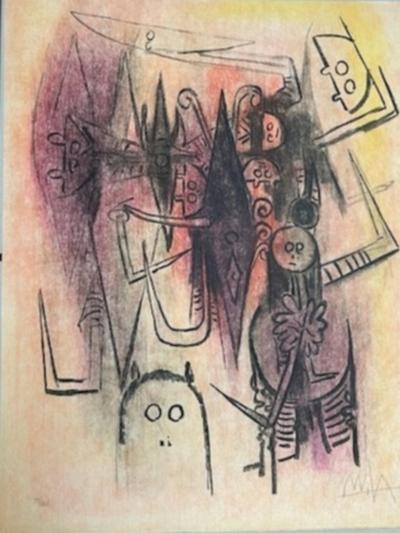 Wifredo Lam - Pleni Luna Composition, 1974 - Lithographie originale en couleurs signée au crayon et justifiée 2