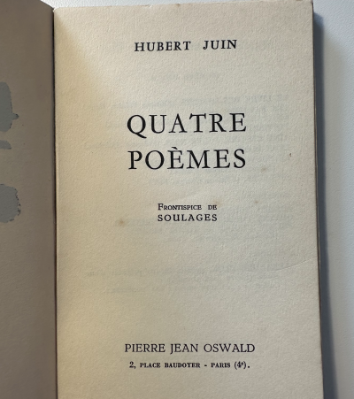 Pierre SOULAGES - Hubert Juin, Quatre poèmes 2