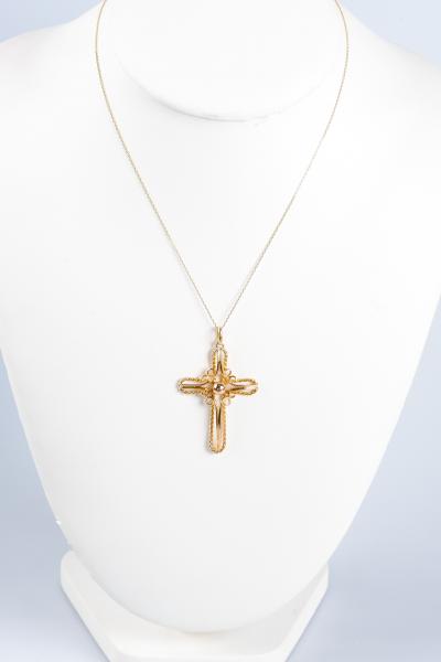 Collier en maille avec pendentif en forme de croix en or jaune 18 carats 2