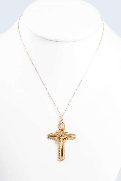 Collier en maille avec pendentif en forme de croix en or jaune 18 carats 2