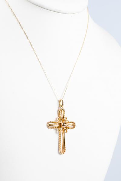 Collier en maille avec pendentif en forme de croix en or jaune 18 carats 2