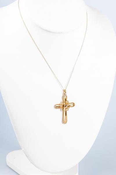 Collier en maille avec pendentif en forme de croix en or jaune 18 carats 2