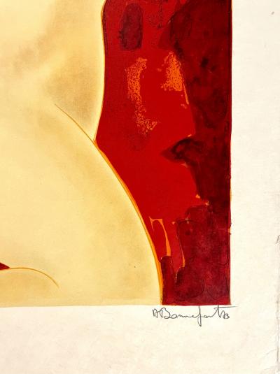 Alain Bonnefoit - Nu allongé sur fond rouge, 1973 - lithographie originale 2