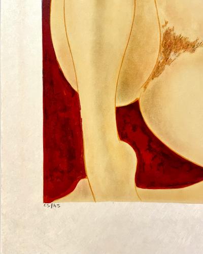 Alain Bonnefoit - Nu allongé sur fond rouge, 1973 - lithographie originale 2