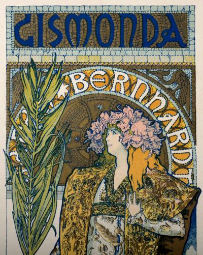 Alphonse MUCHA -  Les Maîtres de l’Affiche : Gismonda (Sarah Bernhardt), 1896 - Original stone lithograph with golden ink on Vélin paper. 2
