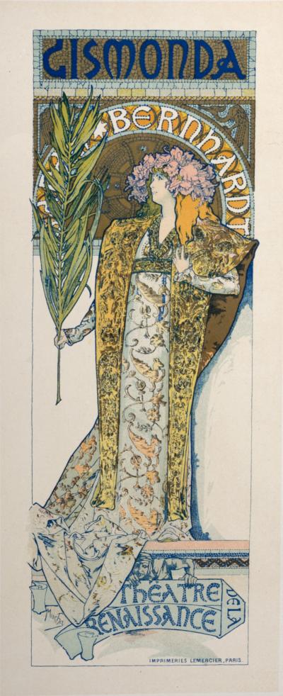 Alphonse MUCHA -  Les Maîtres de l’Affiche : Gismonda (Sarah Bernhardt), 1896 - Original stone lithograph with golden ink on Vélin paper. 2