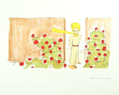 Antoine de Saint-Exupéry - Le Petit Prince dans le jardin des roses - Lithographie