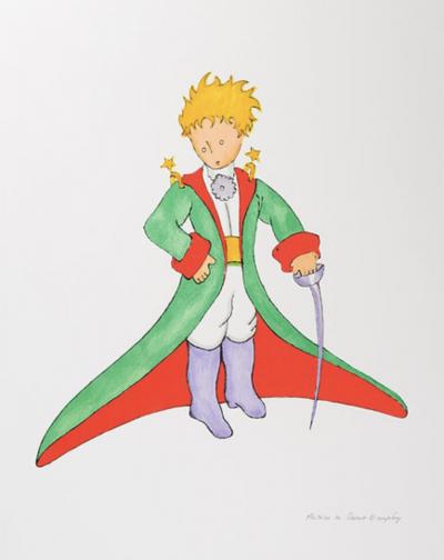 Antoine de Saint-Exupéry - Le Petit Prince en grand manteau - Lithographie
