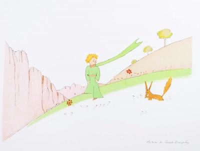 Antoine de Saint-Exupéry - Le Petit Prince et le renard - Lithographie