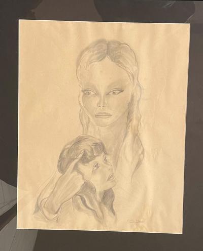 Yves SAINT-LAURENT – Une mère et fille, 1951 - Dessin original, mine de plomb sur papier 2