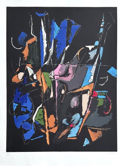 André LANSKOY - Composition abstraite au fond noir, 1968 - Lithographie originale signée et numérotée 2