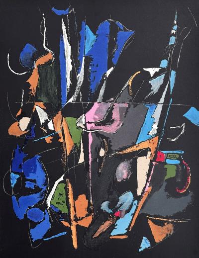 André LANSKOY - Composition abstraite au fond noir, 1968 - Lithographie originale signée et numérotée 2