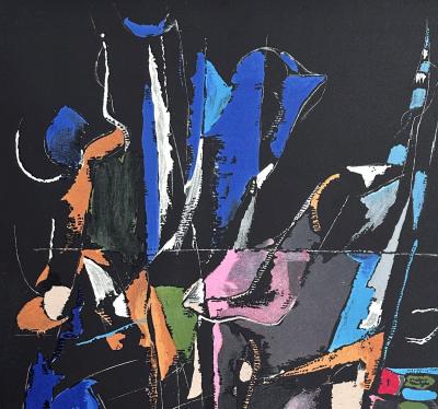 André LANSKOY - Composition abstraite au fond noir, 1968 - Lithographie originale signée et numérotée 2