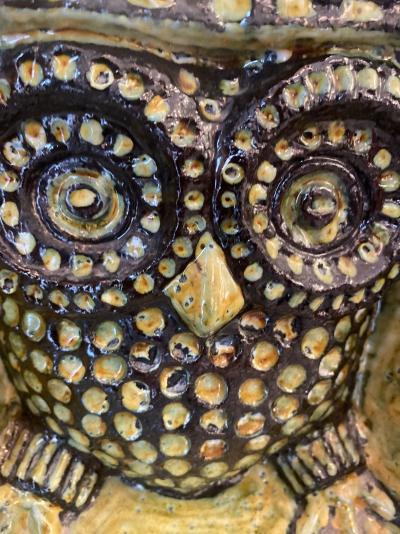 Sculpture cubique Hibou - Terre rouge émaillée 2