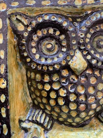 Sculpture cubique Hibou - Terre rouge émaillée 2
