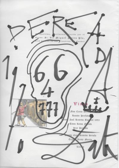 Salvador DALI - Dessins dans menu - feutre et stylo bille sur papier 2