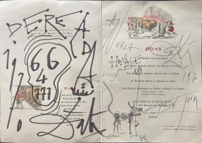 Salvador DALI - Dessins dans menu - feutre et stylo bille sur papier 2