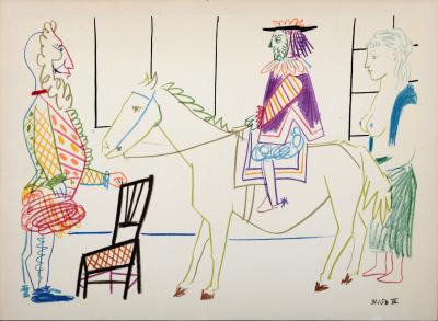 Pablo PICASSO - Clown, Knight and Woman, 1954 - Lithograph 2