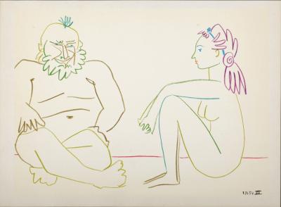 Pablo PICASSO - Clown and Nude Woman, 1954 - Lithograph 2