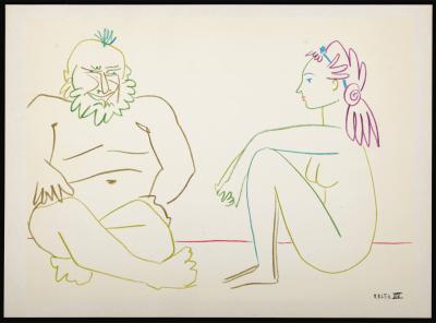 Pablo PICASSO - Clown and Nude Woman, 1954 - Lithograph 2
