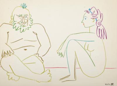 Pablo PICASSO - Clown and Nude Woman, 1954 - Lithograph 2