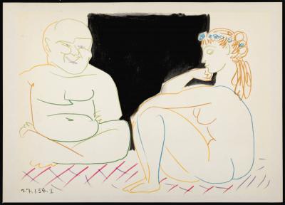 Pablo PICASSO - Clown & Nude Woman With Flowers, 1954 - Lithograph 2
