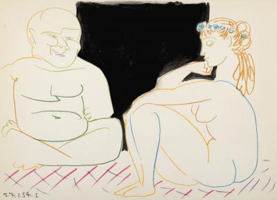 Pablo PICASSO - Clown & Nude Woman With Flowers, 1954 - Lithograph 2