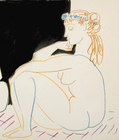 Pablo PICASSO - Clown & Nude Woman With Flowers, 1954 - Lithograph 2