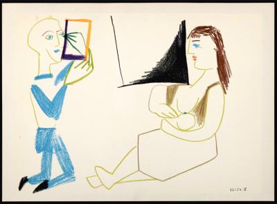 Pablo PICASSO - Clown & Nude Woman, 1954 - Lithograph 2