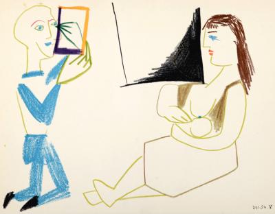 Pablo PICASSO - Clown & Nude Woman, 1954 - Lithograph 2