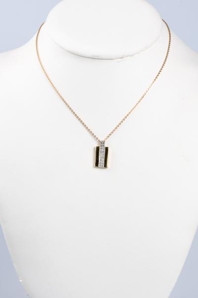 Collier en or jaune 18 carats et pendentif rectangulaire en or jaune orné de diamants 2
