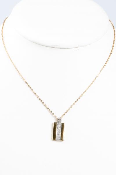 Collier en or jaune 18 carats et pendentif rectangulaire en or jaune orné de diamants 2