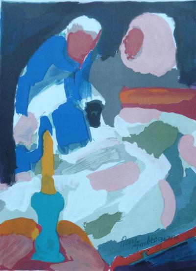 Pierre AMBROGIANI : La veillée  - Lithographie originale signée à la main 2