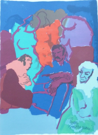 Pierre AMBROGIANI : La veillée aux champs  - Lithographie originale signée à la main 2
