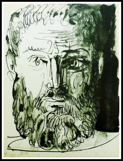Pablo PICASSO (d’après) - Homme barbu de face , 1957 - lithographie 2