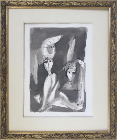 Julio SILVA - Personnages , 1987 - Encre et lavis signé 2