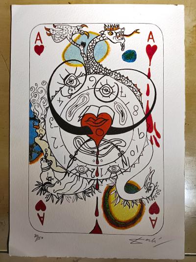 Dali, litografìa Carta-AS de Corazones-Edicion Limitada de 150, Firmada y numerada 2