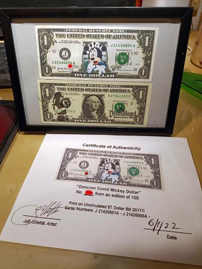 Cudro 2 Dollars Jeff Gillette Omicron Mickey C0vid Edit Limited et 1 Banksy 2
