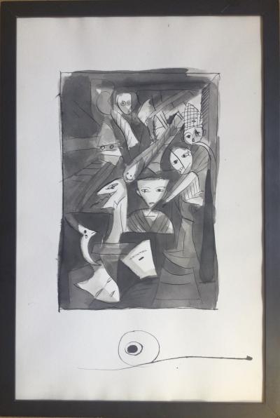 Julio SILVA - Visages et masques - Encre et lavis d’encre signée 2