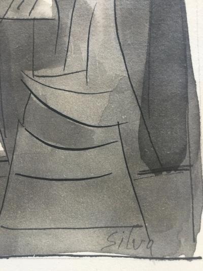 Julio SILVA - Visages et masques - Encre et lavis d’encre signée 2