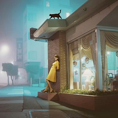 Mr Strange - Girl and Cat on the Colorful Night - Giclée sur papier Hanhemühle 2