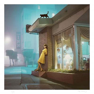 Mr Strange - Girl and Cat on the Colorful Night - Giclée sur papier Hanhemühle 2